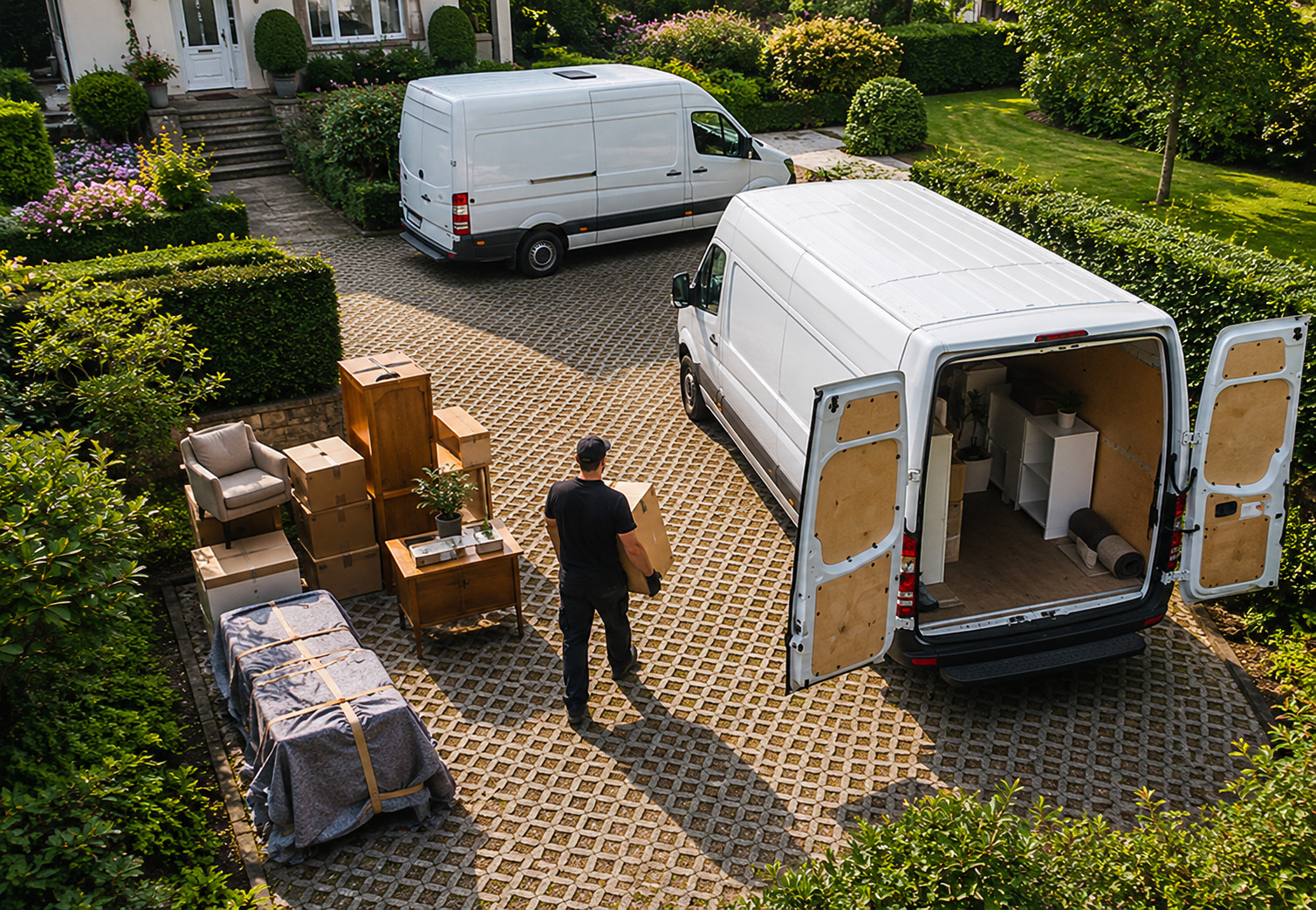 Professioneller Umzugsservice mit Transportern und Möbeltransport bei einem Privatumzug in Nordrhein-Westfalen.